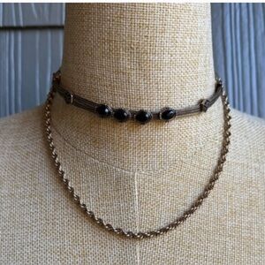 Free People Gold Choker with Black Cabochons and Chain